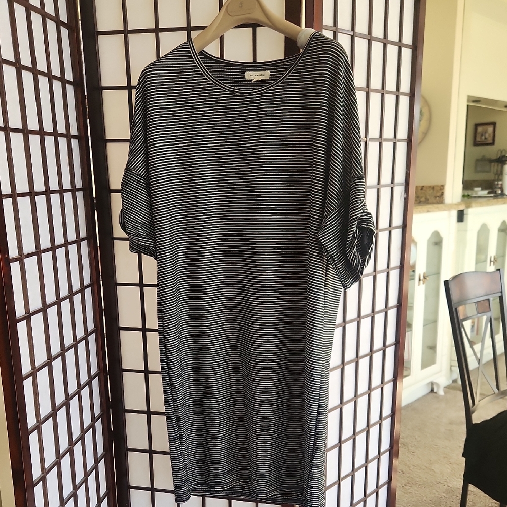 Max Studio Black and White Striped Tee Dress